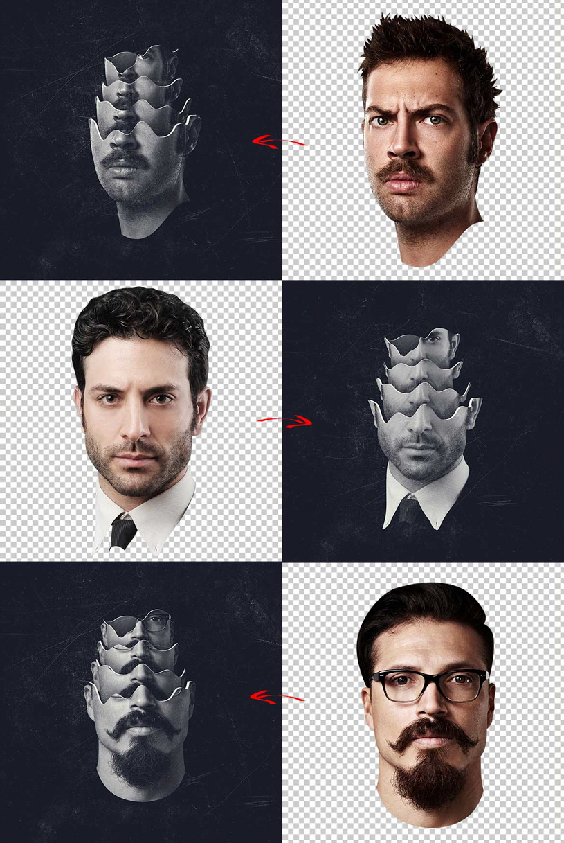 آموزش چند تکه کردن صورت در فتوشاپ Face Pieces تکه کردن صورت