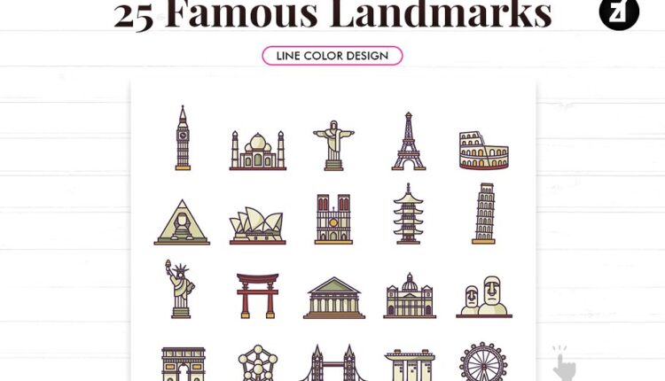 25 آیکن خطی نقاط مهم جهان