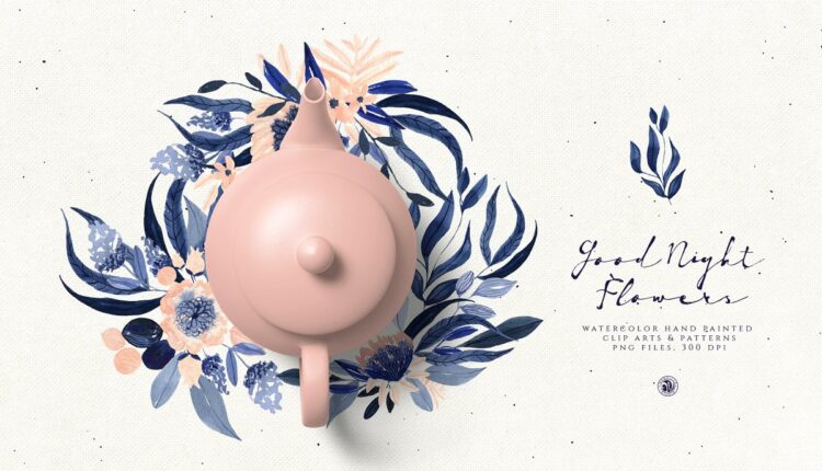 تصاویر PNG گل های آبرنگی با تم بنفش