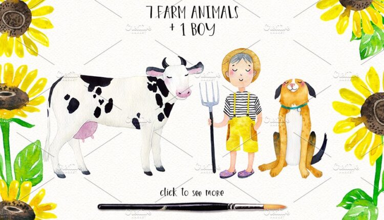 تصاویر PNG آبرنگی مزرعه