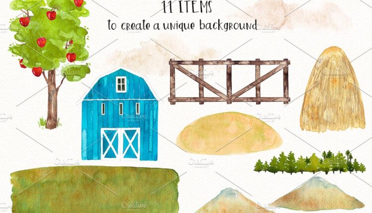 تصاویر PNG آبرنگی مزرعه