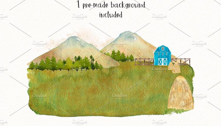 تصاویر PNG آبرنگی مزرعه