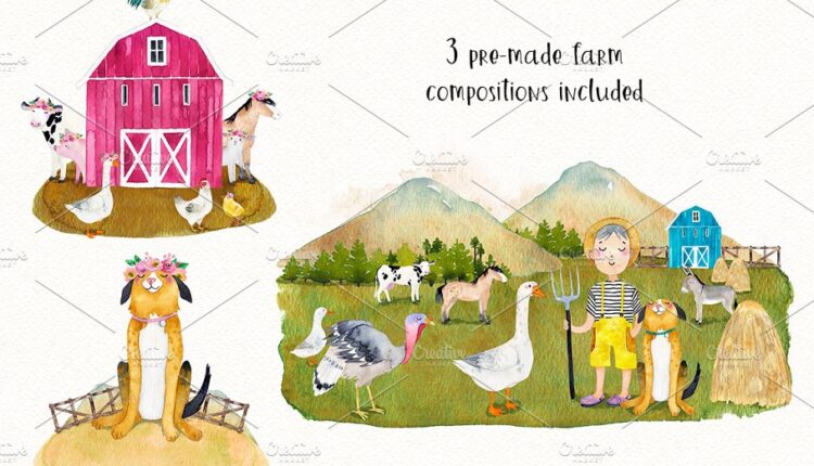 تصاویر PNG آبرنگی مزرعه