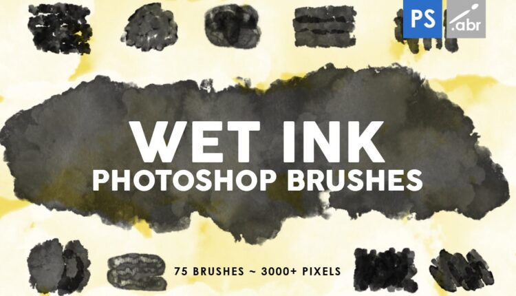 75 براش آب مرکب فتوشاپ   Wet Ink Photoshop Stamp Brushes