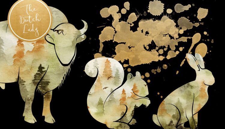 تصاویر png آبرنگی جنگل و حیوانات