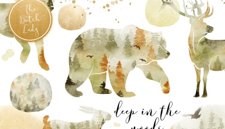 تصاویر png آبرنگی جنگل و حیوانات