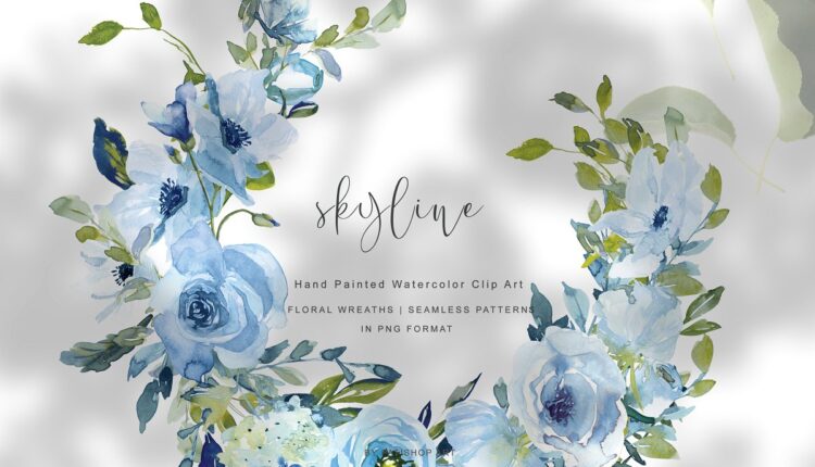 تصاویر پی ان جی گل آبرنگی   Watercolor Floral Wreath Set