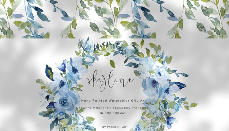 تصاویر پی ان جی گل آبرنگی   Watercolor Floral Wreath Set
