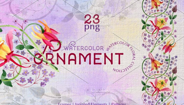 تصاویر پی ان جی گل های بنفش  Ornament Violet Watercolor PNG