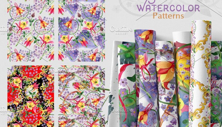 تصاویر پی ان جی گل های بنفش  Ornament Violet Watercolor PNG