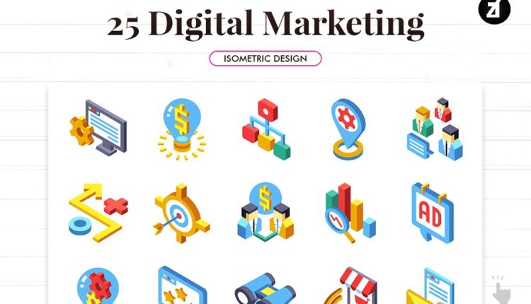 آیکن های بازاریابی دیجیتال ایزومتریک   Digital marketing isometric