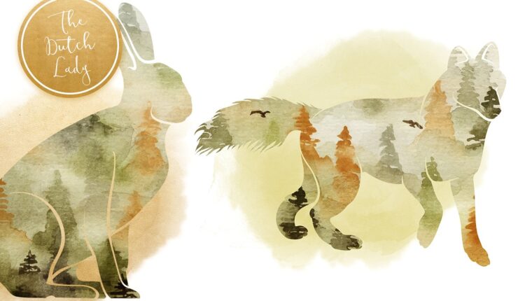 تصاویر png آبرنگی جنگل و حیوانات