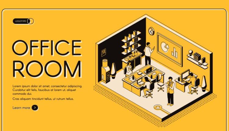 وکتورهای ایزومتریک فضای کار مدرن   Isometric design modern work