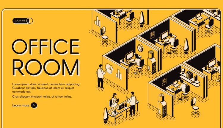 وکتورهای ایزومتریک فضای کار مدرن   Isometric design modern work