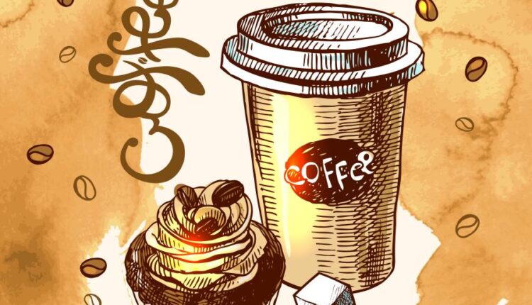 وکتور قهوه و نوشیدنی آن   Coffee grains drink vector image