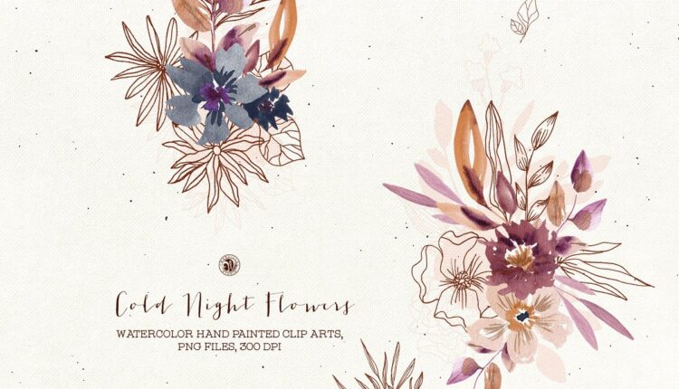تصویر پی ان جی گل های آبرنگی شب های سرد   Cold Night Flowers