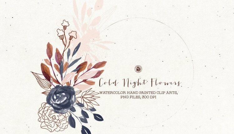 تصویر پی ان جی گل های آبرنگی شب های سرد   Cold Night Flowers