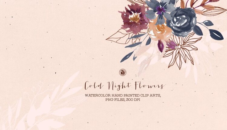 تصویر پی ان جی گل های آبرنگی شب های سرد   Cold Night Flowers