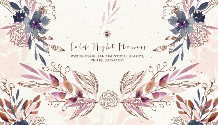 تصویر پی ان جی گل های آبرنگی شب های سرد   Cold Night Flowers