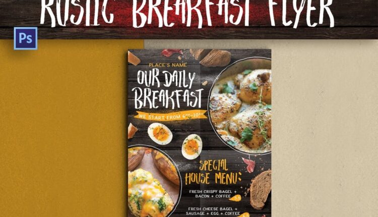 فایل لایه باز تراکت کافی شاپ با موضوع صبحانه   Breakfast Flyer