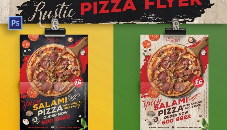 فایل لایه باز تراکت پیتزا   Rustic Pizza Flyer