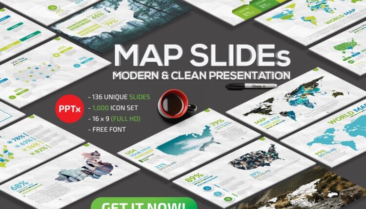 قالب آماده پاورپوینت نقشه جهان   Maps Powerpoint Templates