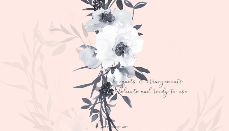 تصاویر بدون پس زمینه دسته گل رز سفید و خاکستری