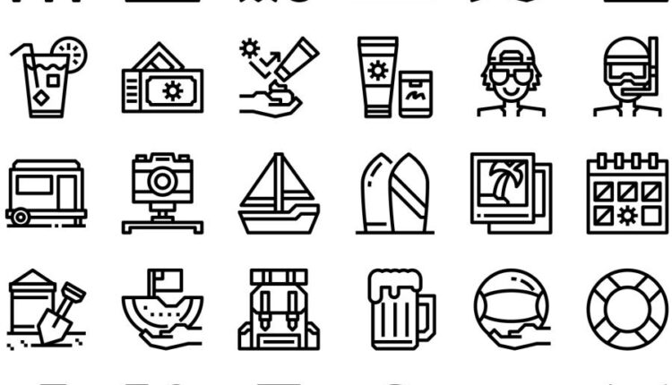 30 آیکون خطی با موضوع تابستان   Summer Time Icon