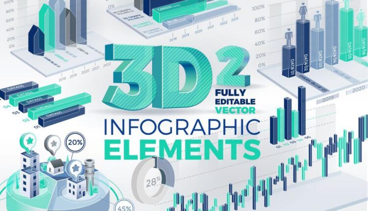وکتور نمودار سه بعدی اینفوگرافیک   3D Infographic Elements