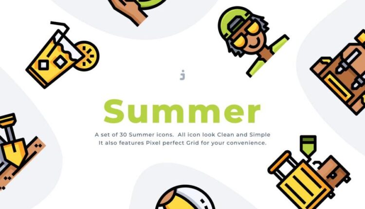 30 آیکون خطی با موضوع تابستان   Summer Time Icon