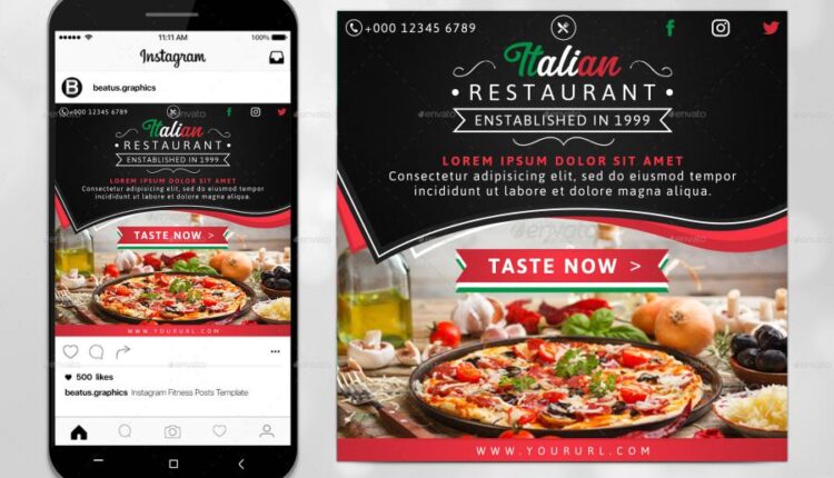 فایل لایه باز پست اینستاگرام فست فود و رستوران Instagram Restaurant