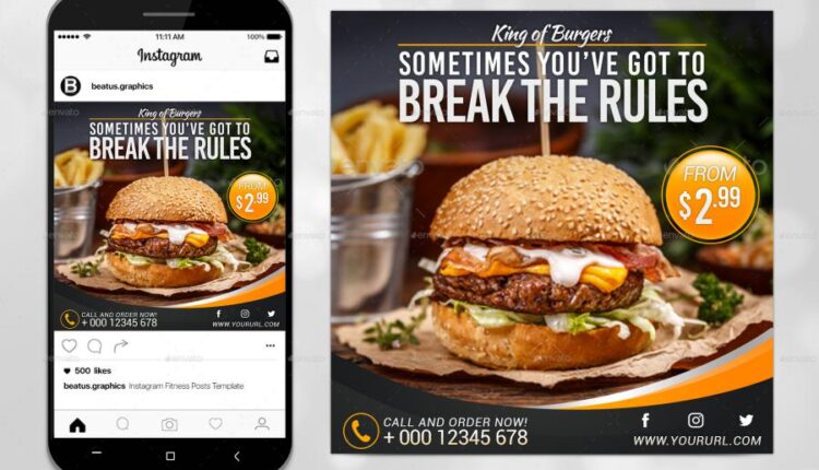 فایل لایه باز پست اینستاگرام فست فود و رستوران Instagram Restaurant