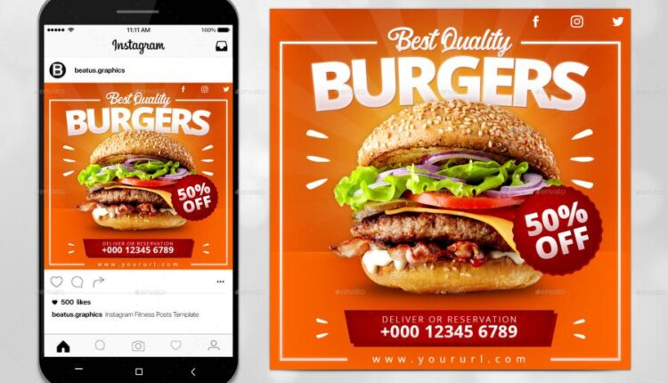 فایل لایه باز پست اینستاگرام فست فود و رستوران Instagram Restaurant