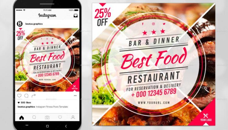 فایل لایه باز پست اینستاگرام فست فود و رستوران Instagram Restaurant