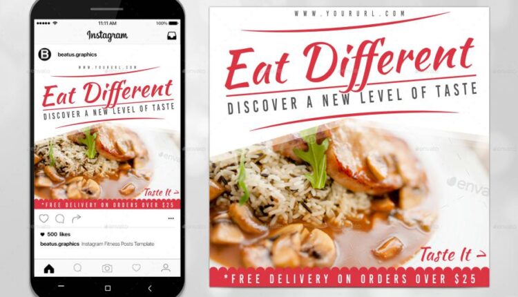 فایل لایه باز پست اینستاگرام فست فود و رستوران Instagram Restaurant