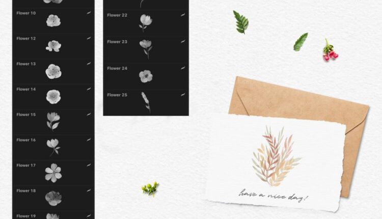 244 براش گل و برگ های آبرنگی   Watercolor Brushes