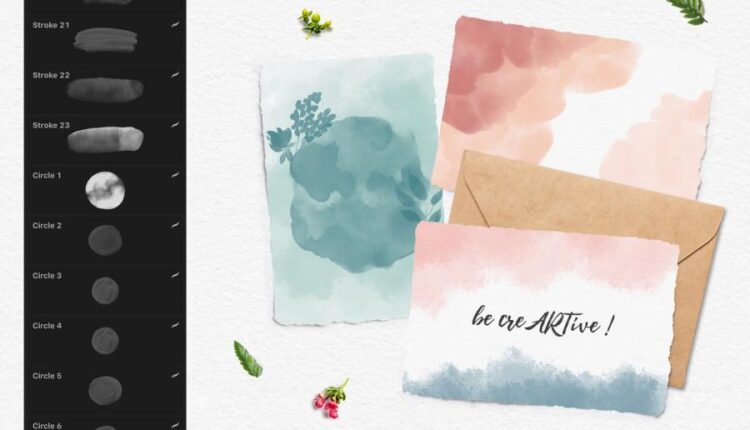 244 براش گل و برگ های آبرنگی   Watercolor Brushes