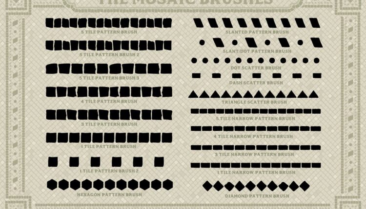 براش موزاییک برای ایلوستریتور   Mosaic Brushes & Patterns