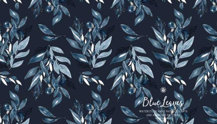 تصاویر png برگ ها و گل های آبرنگی آبی   Blue Leaves