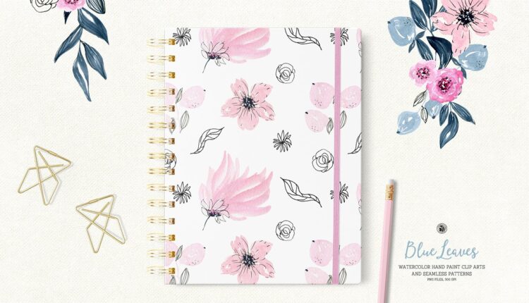 تصاویر png برگ ها و گل های آبرنگی آبی   Blue Leaves