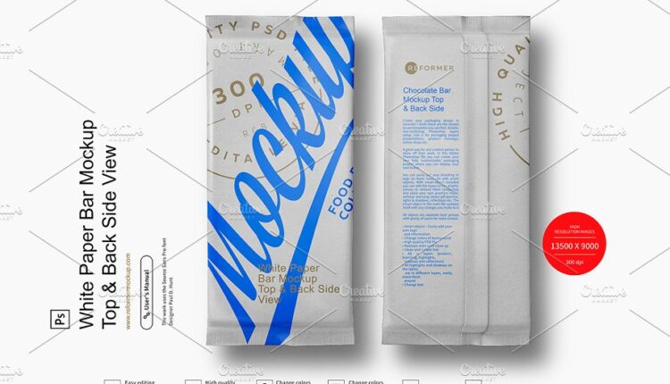 موکاپ بسته بندی دستمال کاغذی جیبی   White Paper Bar Mockup