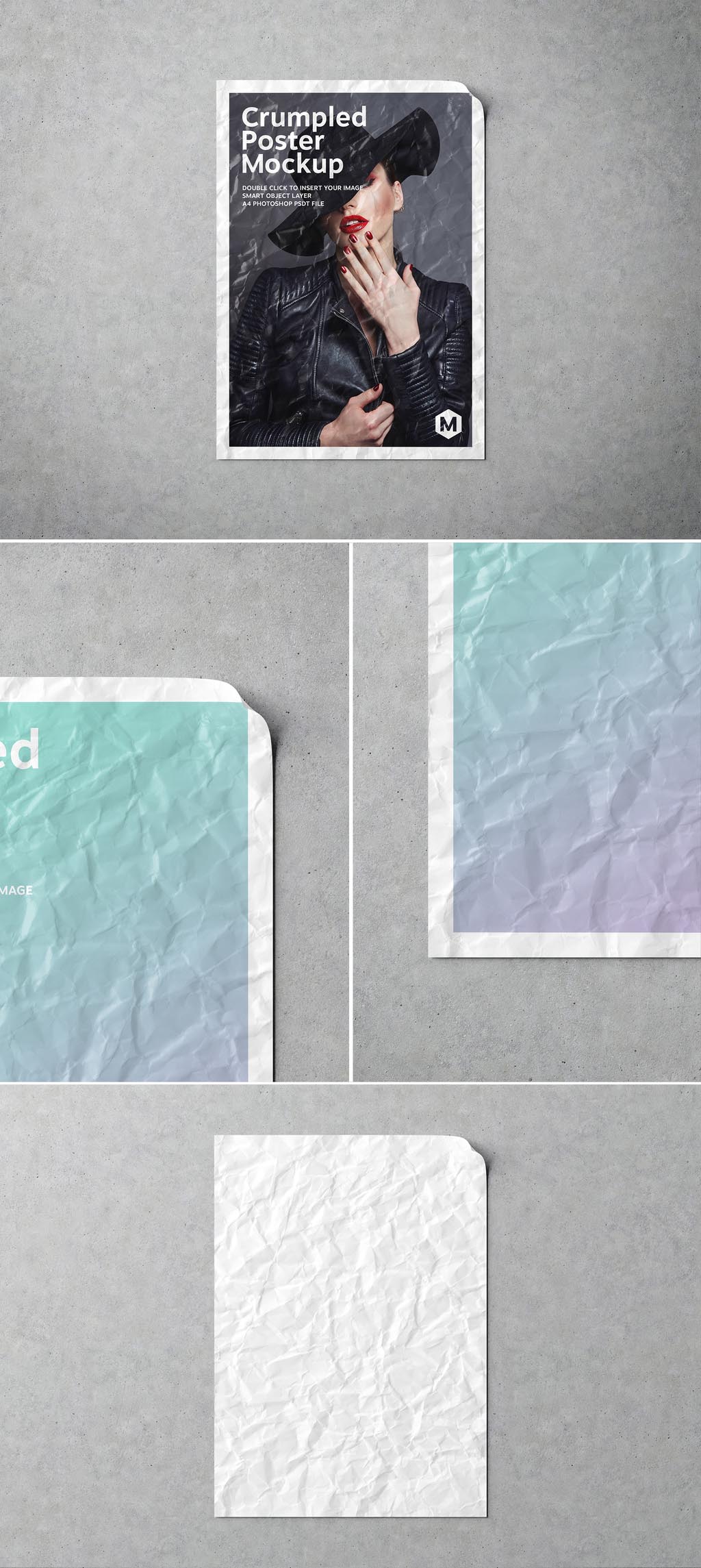 موکاپ پوستر چروک و تا شده روی دیوار Crumpled Mockup