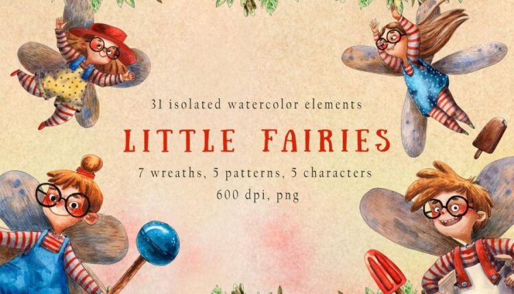 31 تصویر PNG آبرنگی جادوگر کوچولو   Little Fairies Watercolor