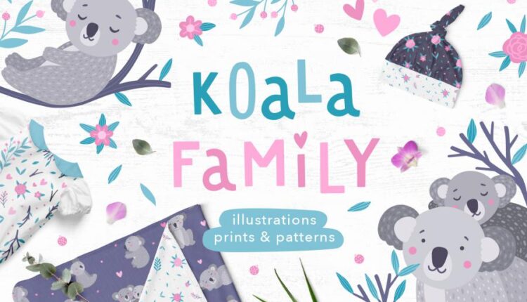 تصویر سازی خانواده کوالا   Koala Family Illustrations