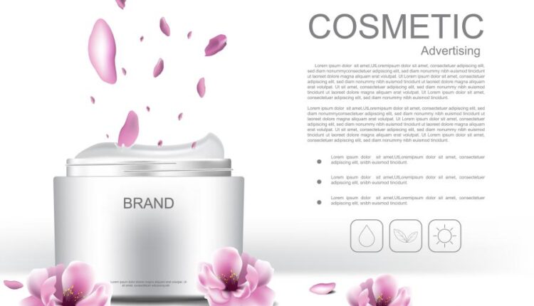 وکتور محصولات آرایشی و گل صورتی   Cosmetic products flowers