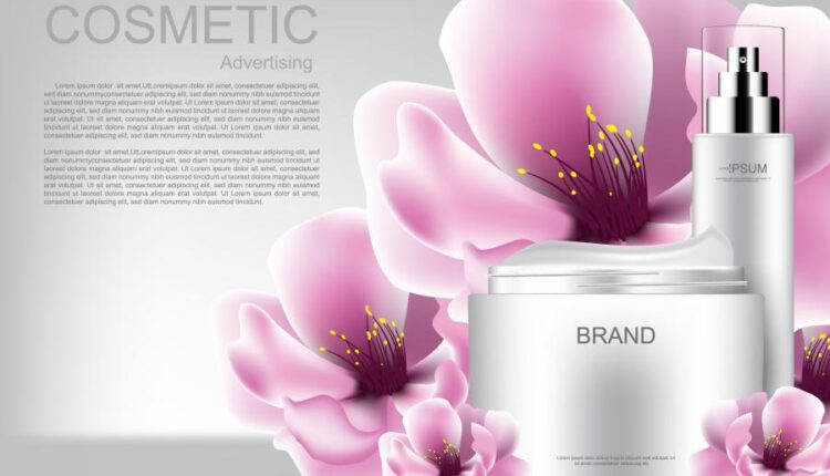 وکتور محصولات آرایشی و گل صورتی   Cosmetic products flowers