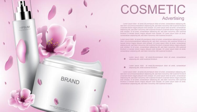 وکتور محصولات آرایشی و گل صورتی   Cosmetic products flowers