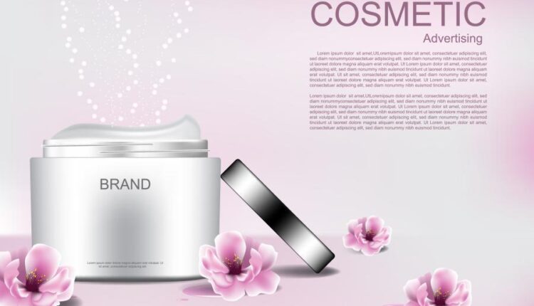 وکتور محصولات آرایشی و گل صورتی   Cosmetic products flowers