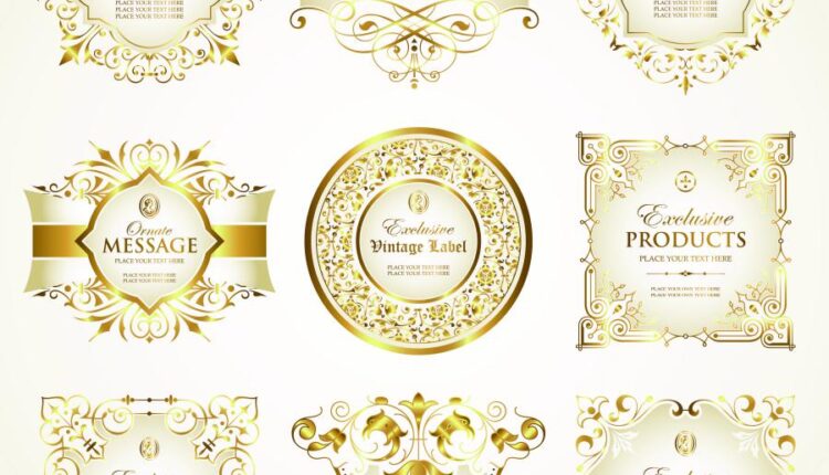 لوگو و لیبل شیرینی فروشی   Gold framed labels design