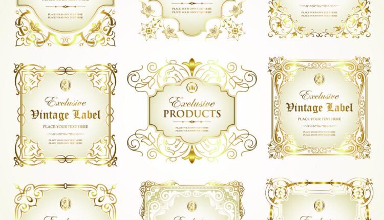 لوگو و لیبل شیرینی فروشی   Gold framed labels design